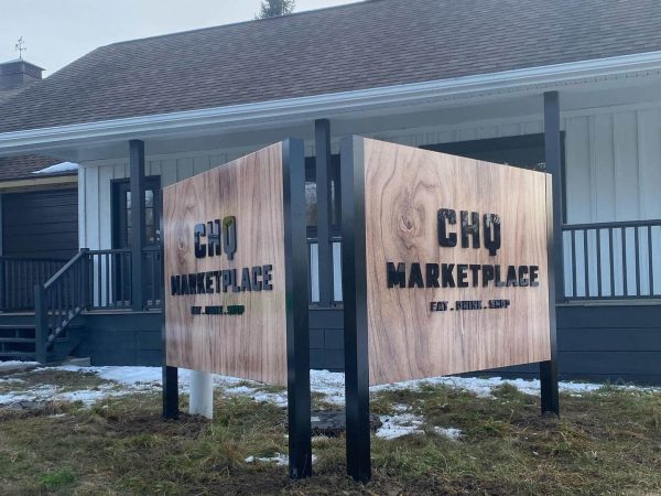 CHQ marketplace post and panel sign