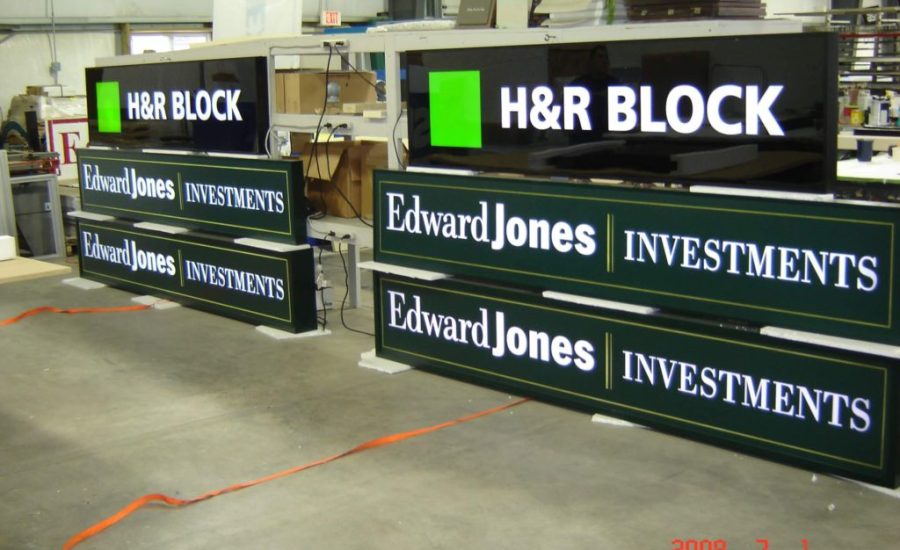 H and R Block and Edwards Jones Investments Illuminated Cabinets Signs by Hanson Sign Companies